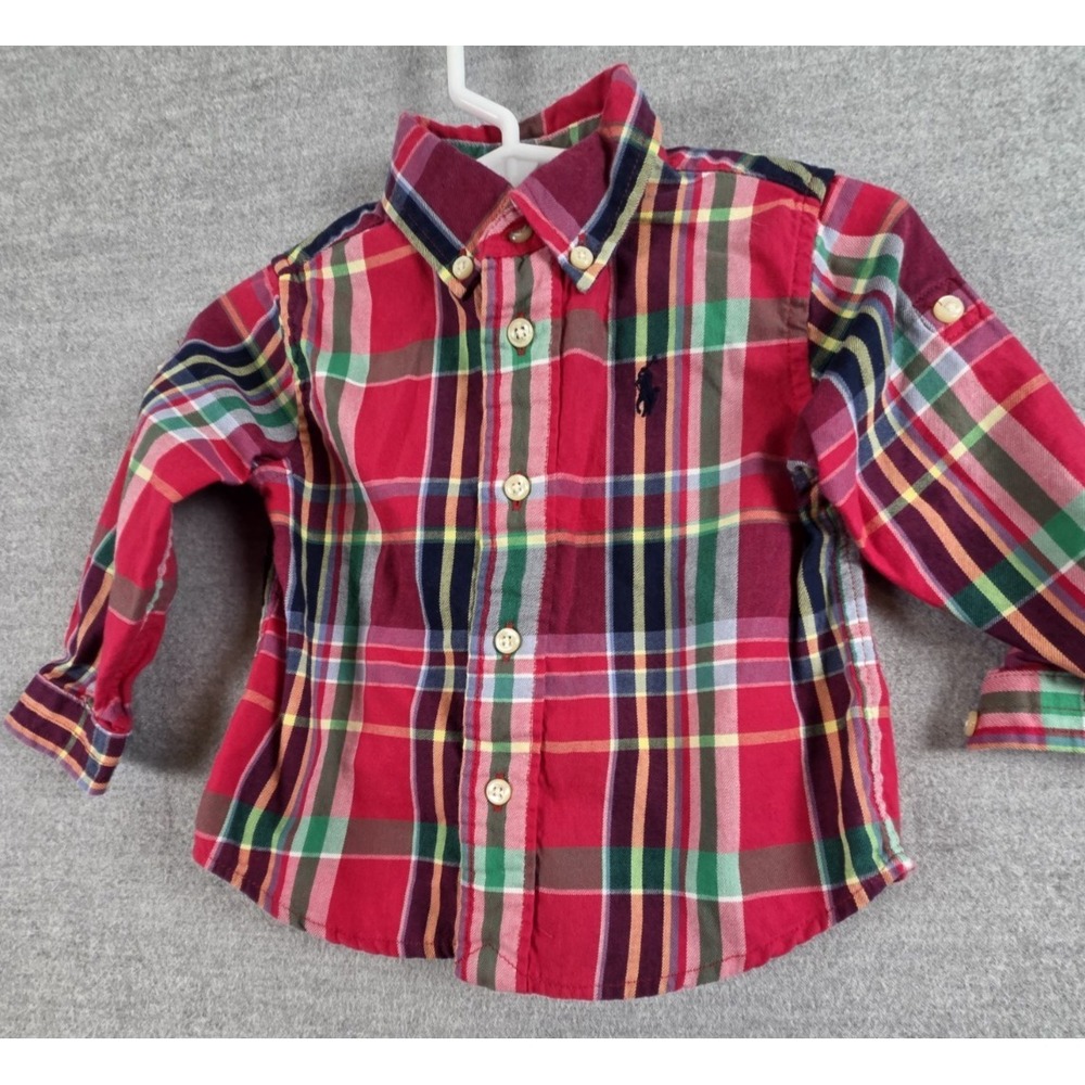 Ralph Lauren Boys 9 Months‎ Red Plaid Multicolor Long Sleeve Collared Shirt
